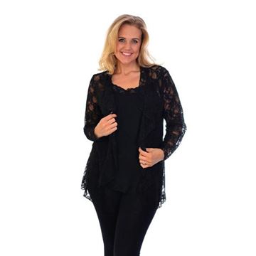 Picture of BLACK FLORAL LACE WATERFALL CARDIGAN